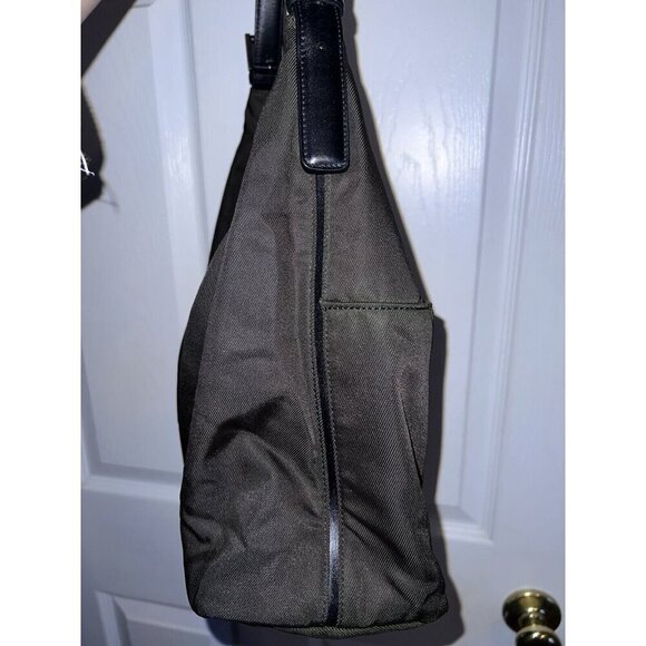 COACH Neoprene Nylon Dark Green Leather Handle Satchel Handbag - Picture 9 of 16